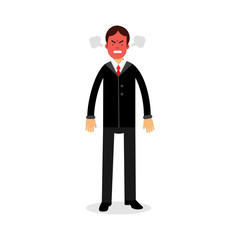 Angry man with red face blowing steam coming out of his ears vector Illustration