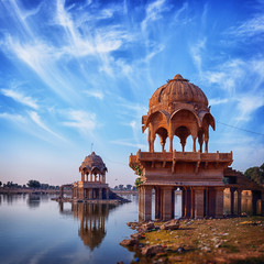 Old architecture at Gadisar Lake in Jaisalmer. India, Rajasthan