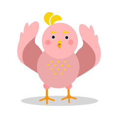 Cute cartoon pink bird character in geometric shape vector Illustration