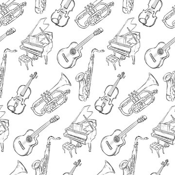Sketch Musical Instruments Seamless Pattern
