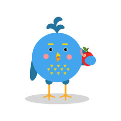 Blue cartoon bird character in geometric shape vector Illustration
