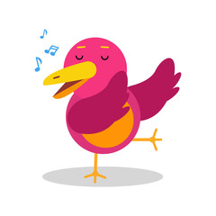 Colorful cartoon bird character in geometric shape singing vector Illustration