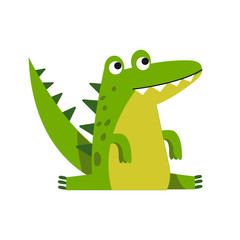 Funny cartoon crocodile character sitting vector Illustration