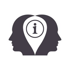 Human profile information technology sign. Integration of info for communication, news, education and knowledge. Icon for data, infographics. Flat vector cartoon icon. Objects isolated on background.