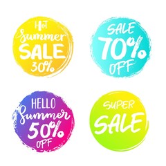 Set of colorful summer sale circles, signs