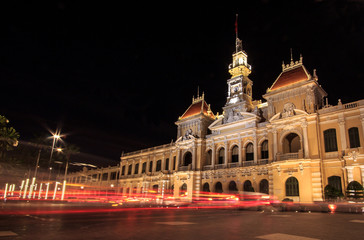 Fototapeta na wymiar Night View of City Hall, Saigon, Ho Chi Minh City, Vietnam