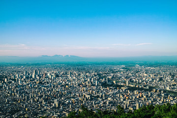 city scape of Sapporo, Hokkaido, Japan, from Mt. Moiwa. 藻岩山から見る札幌市全景