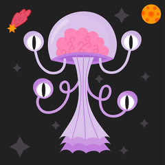 Funny cartoon monster cute alien character creature happy illustration devil colorful animal vector.