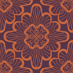 Seamless geometric pattern with brown ornamental squares. Vector artwork