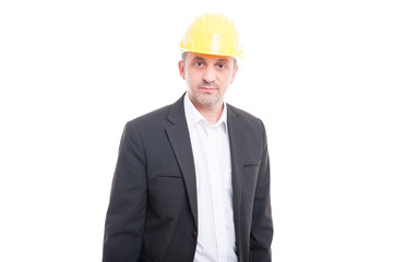 Portrait of contractor or architect standing with straight face