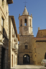 Fototapeta na wymiar La Asucion church and Cristo Rey square in Cantavieja, Maestrazgo, Teruel province, Aragon, Spain