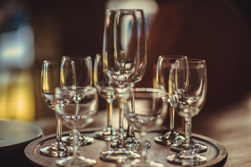 Set of glasses on the dining table