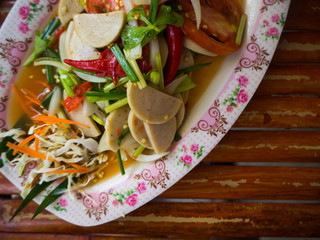 Thai cuisine spicy pork salad or Yum Moo Yor