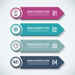 Arrow infographic options template. Vector banner with 4 steps. Can be used for workflow layout, diagram, number and step options, graph, web design.