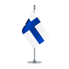 Finnish flag hanging on the metallic pole, vector illustration