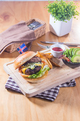 ham burger and potato fries