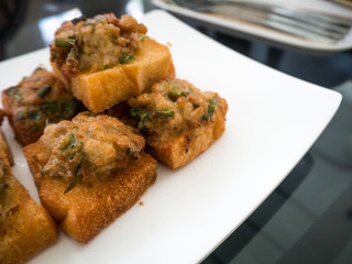 Fried bread with minced pork spread