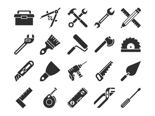 Construction and engineering tools silhouette vector icons