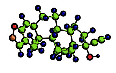 Molecular structure of hormone Danazol, 3D rendering