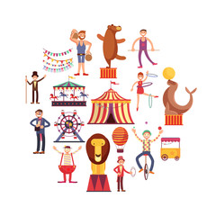 Circus carnival flat vector icons in circle design