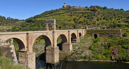 Roman bridge over the Tajo river in Alcantara, Caceres province, Extremadura, Spain