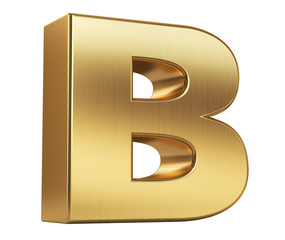 3d render illustration. Gold letter B on a white background.