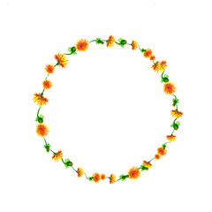 Wreath, circle frame with the watercolor flowers, dandelion fuzzies, hand drawn for wedding design, greeting card or invitation