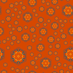 Mandala Geometric Seamless Pattern. Repeating Background Texture in Orange Colour. Stylish Vector Illustration Print.