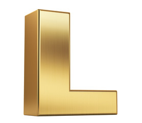 3d render illustration. Gold letter L on a white background.