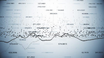 Abstract background with growing charts and flowing counters of numbers with symbols of percent and gain. Financial figures and diagrams showing increasing profits