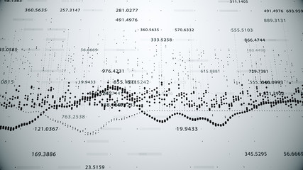Abstract background with growing charts and flowing counters of numbers with symbols of percent and gain. Financial figures and diagrams showing increasing profits