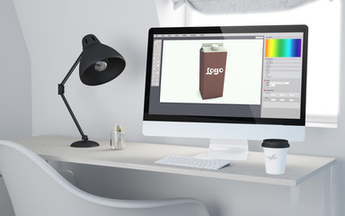 3d desktop workspace rendering packaging design