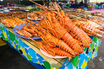 Grilled lobster and other seafood at Asian night market