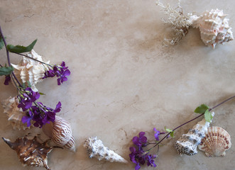 White marble with purple flowers