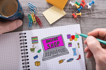 Online shop concept on a notepad