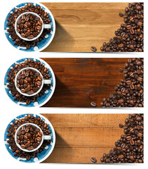 Banners with Roasted Coffee Beans and Cup