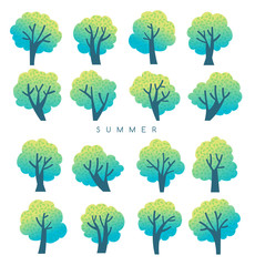 Set of various cute trees on white background : Vector Illustration