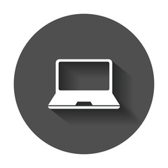 Computer vector illustration. Monitor flat icon with long shadow.