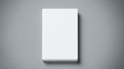 Blank white tissular hard cover book mock up, front side view, 3d rendering. Empty notebook hardcover mockups, isolated. Bookstore branding template. Plain textbook with clear binding. Booklet above