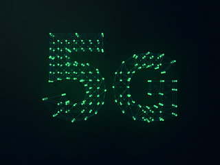 5G symbol on dark digital background. 3D rendering