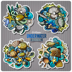 Set of underwater life cartoon stickers © balabolka