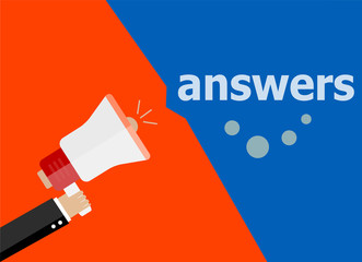 flat design business concept. answers digital marketing business man holding megaphone for website and promotion banners.