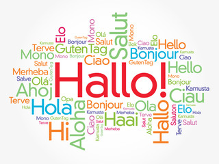 Fototapeta premium Hallo (Hello Greeting in German) word cloud in different languages of the world, background concept