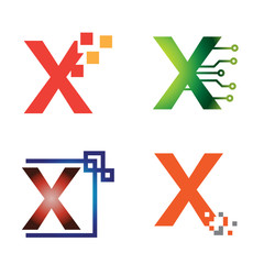 X Initial Letter Technology Logo Symbol Collection