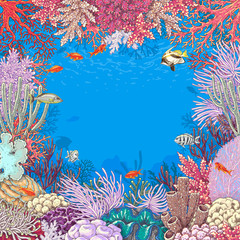 Fototapeta premium Underwater Background with Corals and Fishes