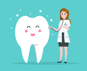 Doctor checkup teeth.  flat cartoon character design. vector illustration