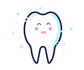 Healthy and whitening tooth character. flat thin line icon design. vector illustration