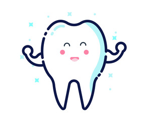 Healthy and whitening tooth character. flat thin line icon design. vector illustration