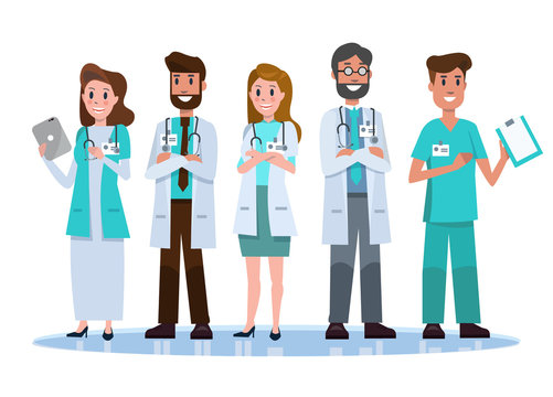 Hospital medical staff team.  flat character design. vector illustration