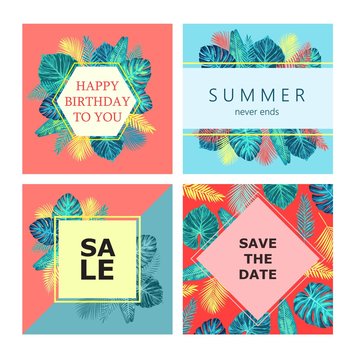 Set of summer exotic and tropic card design.